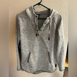 Eddie Bauer Gray hoodie fleece pullover with snap button collar - Size L